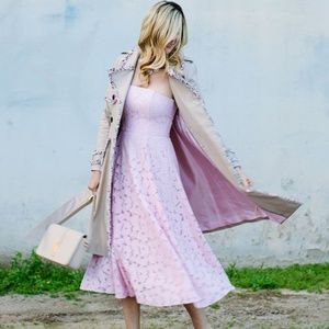 $129 NWT BB Dakota Pink Lace Strapless Midi Dress